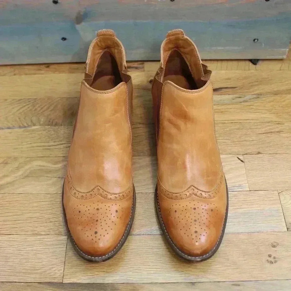 Paul Green Ava Wingtip Size 6.5 Camel Beige Leather Oxford Slip On Chelsea Boots - Picture 7 of 10